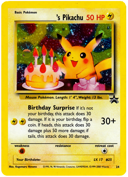 Pokemon Single Card - WOTC Promo #24 Birthday Pikachu Holo Card Near Mint