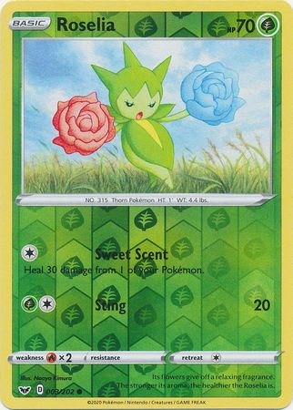 Pokemon Single Card - Sword & Shield 003/202 Roselia Reverse Holo Common Pack Fresh