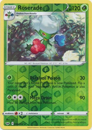 Pokemon Single Card - Sword & Shield 004/202 Roserade Reverse Holo Rare Pack Fresh