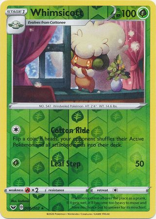 Pokemon Single Card - Sword & Shield 006/202 Whimsicott Reverse Holo Rare Pack Fresh