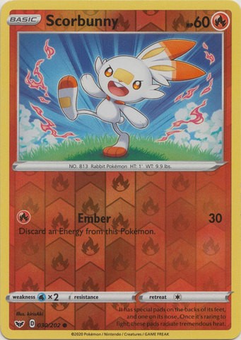 Pokemon Single Card - Sword & Shield 030/202 Scorbunny Reverse Holo Common Pack Fresh