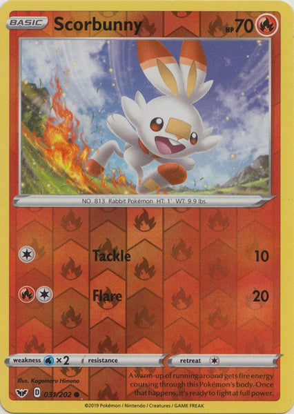 Pokemon Single Card - Sword & Shield 031/202 Scorbunny Reverse Holo Common Pack Fresh