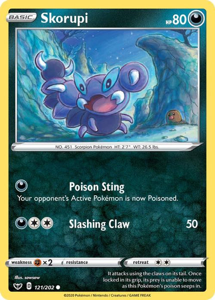 Pokemon Single Card - Sword & Shield 121/202 Skorupi Common Pack Fresh