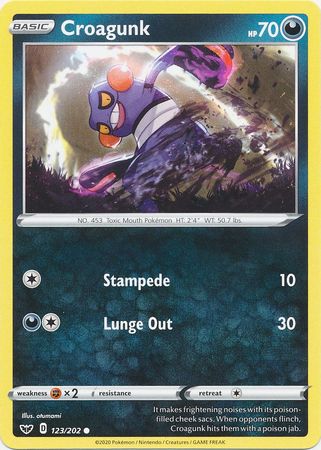 Pokemon Single Card - Sword & Shield 123/202 Croagunk Common Pack Fresh