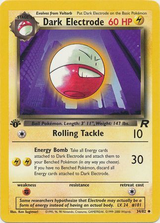 Pokemon Single Card - 1st Edition Team Rocket 34/82 Dark Electrode Uncommon Near Mint