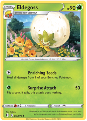 Pokemon Single Card - Shining Fates 015/072 Eldegoss Uncommon Pack Fresh