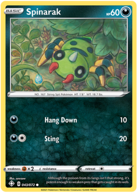 Pokemon Single Card - Shining Fates 043/072 Spinarak Common Pack Fresh