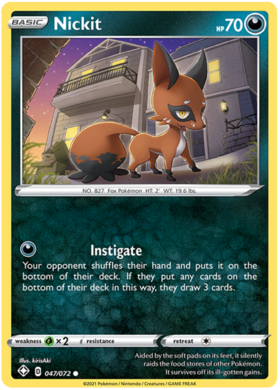 Pokemon Single Card - Shining Fates 047/072 Nickit Common Pack Fresh