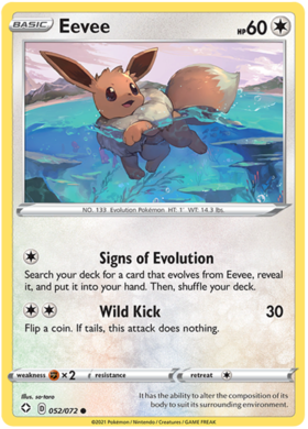 Pokemon Single Card - Shining Fates 052/072 Eevee Common Pack Fresh