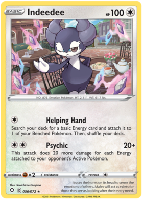 Pokemon Single Card - Shining Fates 056/072 Indeedee Rare Holo Pack Fresh