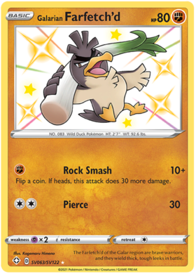 Pokemon Single Card - Shining Fates SV063/SV122 Galarian Farfetch’d Pack Fresh