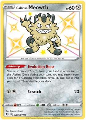 Pokemon Single Card - Shining Fates SV086/SV122 Galarian Meowth Pack Fresh