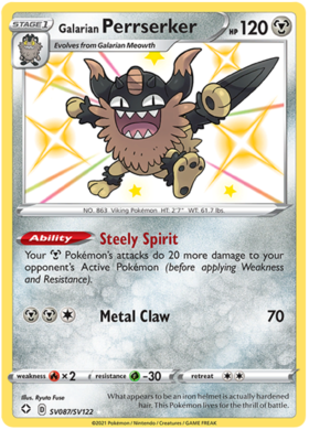 Pokemon Single Card - Shining Fates SV087/SV122 Galarian Perrserker Pack Fresh