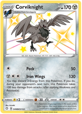 Pokemon Single Card - Shining Fates SV089/SV122 Corviknight Pack Fresh