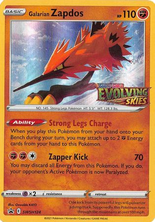 Pokemon Single Card - Sword & Shield Promo SWSH124 Galarian Zapdos Holo Mint Condition