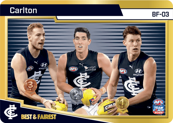 AFL Single Card - Teamcoach 2022 BF-03 Best & Fairest Carlton Gold Card Pack Fresh