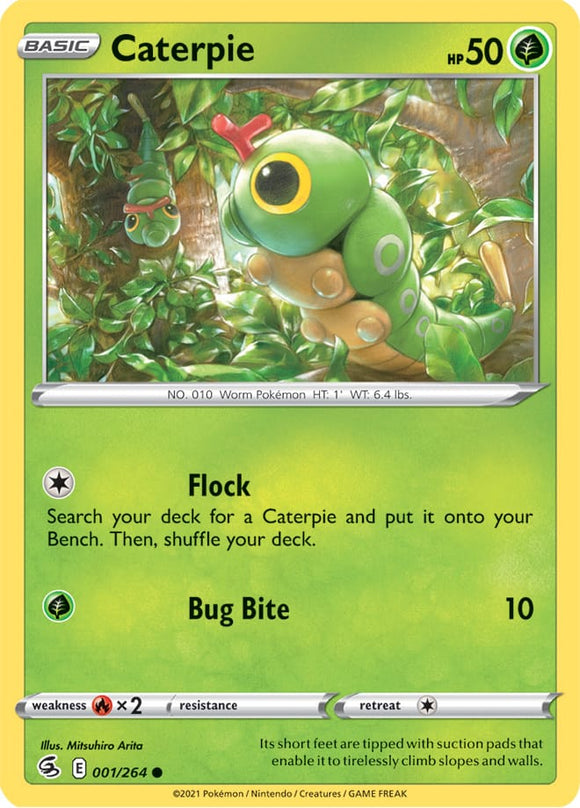 Pokemon Single Card - Fusion Strike 001/264 Caterpie Common Pack Fresh