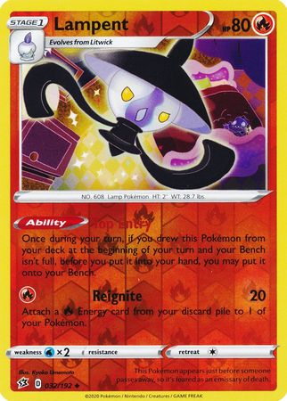 Pokemon Single Card - Rebel Clash 032/192 Lampent Reverse Holo Uncommon Pack Fresh