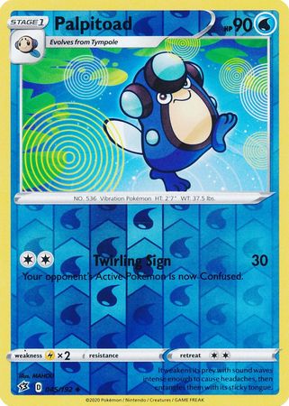 Pokemon Single Card - Rebel Clash 045/192 Palpitoad Reverse Holo Uncommon Pack Fresh