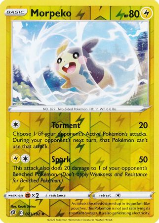 Pokemon Single Card - Rebel Clash 073/192 Morpeko Reverse Holo Uncommon Pack Fresh