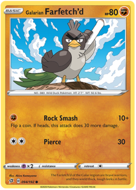 Pokemon Single Card - Rebel Clash 094/192 Galarian Farfetch'd Common Pack Fresh