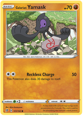 Pokemon Single Card - Rebel Clash 101/192 Galarian Yamask Common Pack Fresh