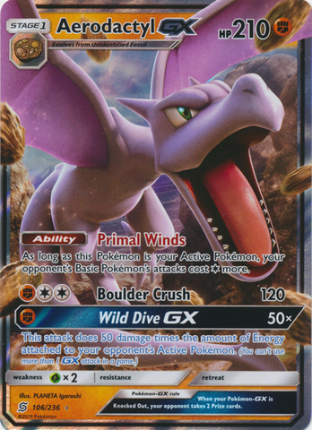 Pokemon Single Card - Unified Minds 106/236 Aerodactyl GX Pack Fresh