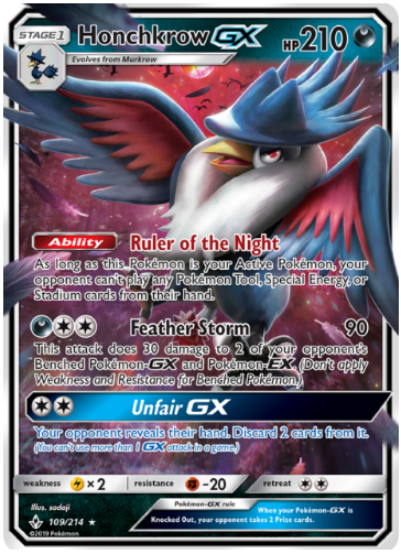 Pokemon Single Card - Unbroken Bonds 109/214 Honchkrow GX Pack Fresh