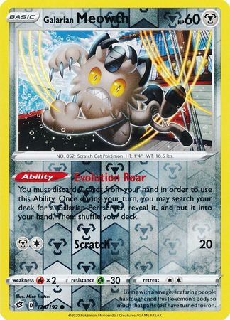 Pokemon Single Card - Rebel Clash 126/192 Galarian Meowth Reverse Holo Common Pack Fresh