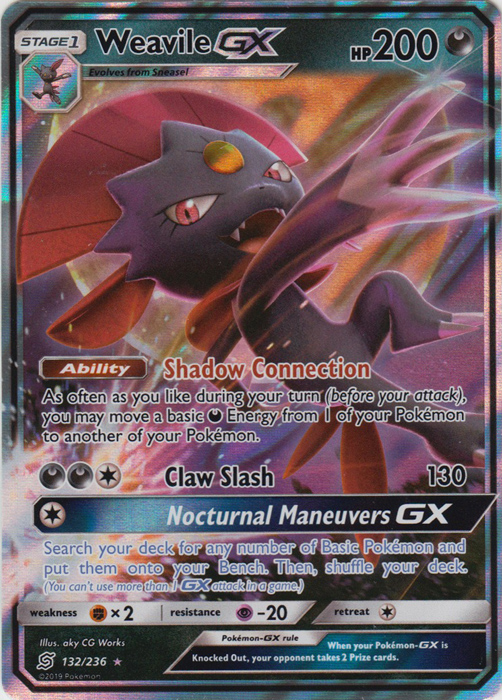 Pokemon Single Card - Unified Minds 132/236 Weavile GX Pack Fresh