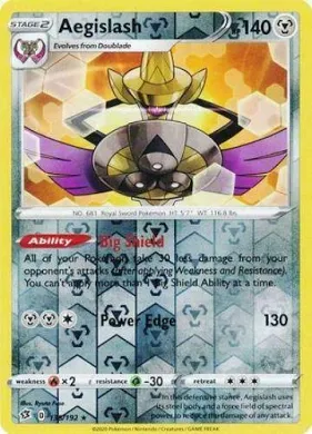 Pokemon Single Card - Rebel Clash 135/192 Aegislash Reverse Holo Rare Pack Fresh