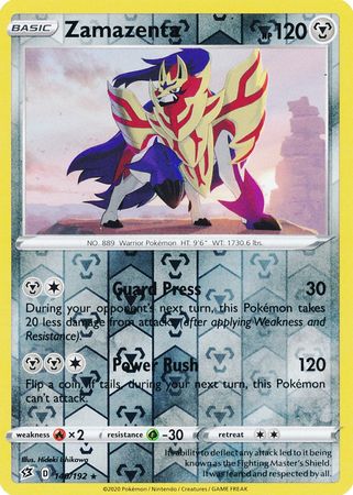 Pokemon Single Card - Rebel Clash 140/192 Zamazenta Rare Reverse Holo Pack Fresh