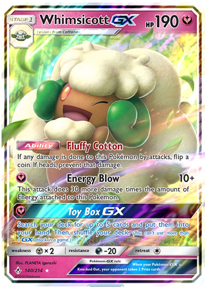 Pokemon Single Card - Unbroken Bonds 140/214 Whimsicott GX Pack Fresh