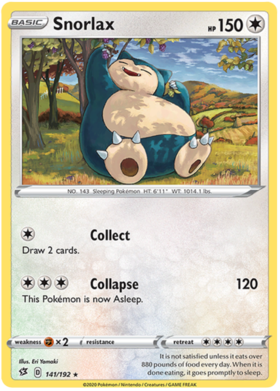 Pokemon Single Card - Rebel Clash 141/192 Snorlax Rare Pack Fresh