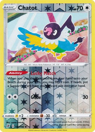 Pokemon Single Card - Rebel Clash 142/192 Chatot Reverse Holo Uncommon Pack Fresh