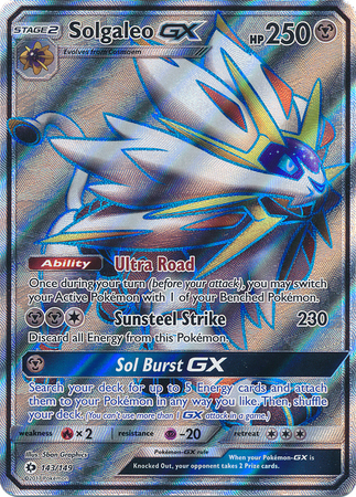 Pokemon Single Card - Sun & Moon Base Set 143/149 Solgaleo GX Ultra Rare Full Art Pack Fresh