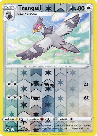 Pokemon Single Card - Rebel Clash 144/192 Tranquill Reverse Holo Uncommon Pack Fresh