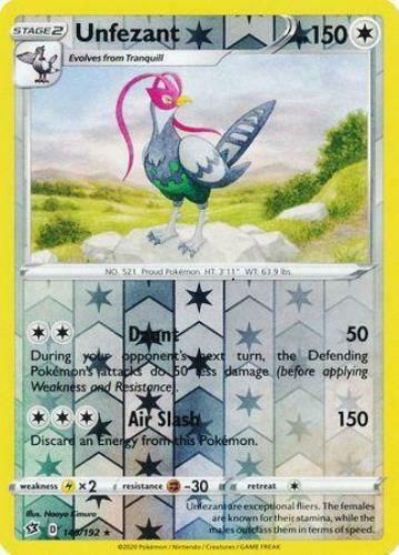 Pokemon Single Card - Rebel Clash 145/192 Unfezant Reverse Holo Rare Pack Fresh