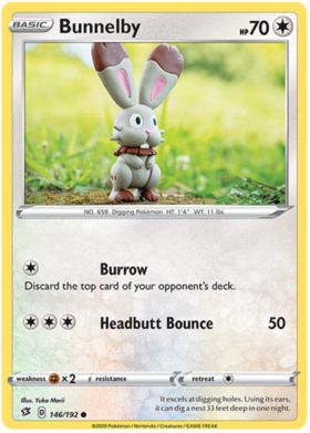 Pokemon Single Card - Rebel Clash 146/192 Bunnelby Common Pack Fresh