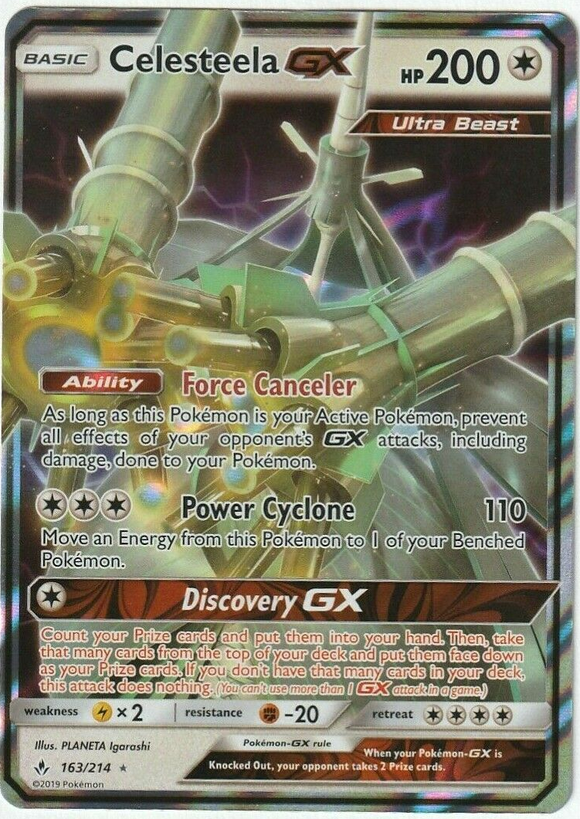 Pokemon Single Card - Unbroken Bonds 163/214 Celesteela GX Pack Fresh