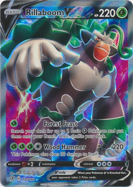 Pokemon Single Card - Rebel Clash 175/192 Rillaboom V Ultra Rare Full Art Pack Fresh