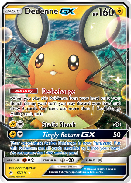 Pokemon Single Card - Unbroken Bonds 057/214 Dedenne GX Pack Fresh