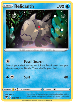 Pokemon Single Card - Darkness Ablaze 040/189 Relicanth Uncommon Pack Fresh