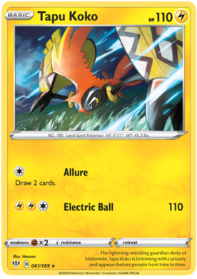 Pokemon Single Card - Darkness Ablaze 061/189 Tapu Koko Holo Rare Pack Fresh