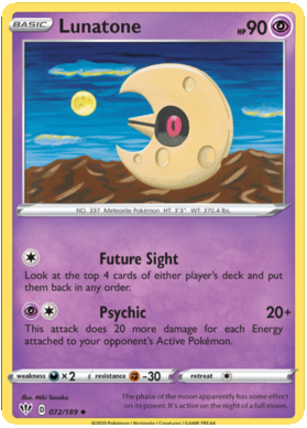 Pokemon Single Card - Darkness Ablaze 072/189 Lunatone Uncommon Pack Fresh