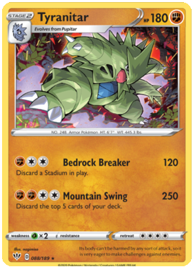 Pokemon Single Card - Darkness Ablaze 088/189 Tyranitar Holo Rare Pack Fresh