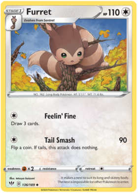 Pokemon Single Card - Darkness Ablaze 136/189 Furret Uncommon Pack Fresh