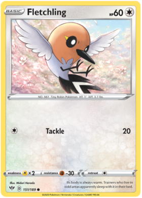 Pokemon Single Card - Darkness Ablaze 151/189 Fletchling Common Pack Fresh