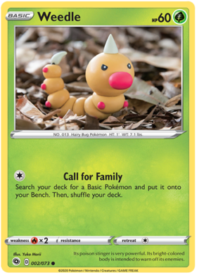 Pokemon Single Card - Champions Path 002/073 Weedle Common Pack Fresh
