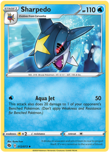 Pokemon Single Card - Champions Path 012/073 Sharpedo Uncommon Pack Fresh